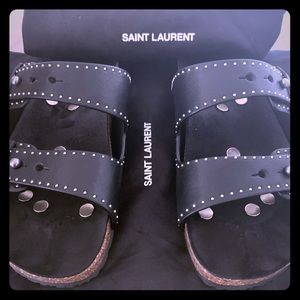 SAINT LAURENT JIMMY STUDDED SLIDE SANDAL